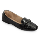 Sapatilha Mocassim Feminina Bico quadrado Preto Croco