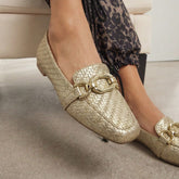 Sapatilha Mocassim Feminina Tressê | Dourado com Enfeite Retangular