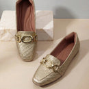 Sapatilha Mocassim Feminina Tressê | Dourado com Enfeite Retangular