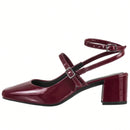 Sapato Feminino Boneca Slingback Salto Grosso Bico Quadrado Bordô
