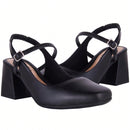 Sapato Feminino Mary Jane Salto Bloco Bico Quadrado Modelo Romântico Preto