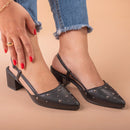Scapin Feminino Slingback  Bico Fino Salto Bloco Baixo Confortável e Aplicações Preto