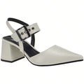 Scarpin Feminino Bico Fino Salto Bloco com Fivela Branco