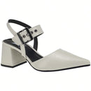 Scarpin Feminino Bico Fino Salto Bloco com Fivela Branco