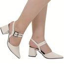Scarpin Feminino Bico Fino Salto Bloco com Fivela Branco
