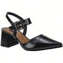 Scarpin Feminino Bico Fino Salto Bloco com Fivela Preto