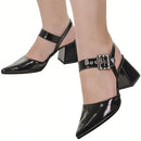 Scarpin Feminino Bico Fino Salto Bloco com Fivela Preto
