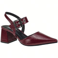 Scarpin Feminino Bico Fino Salto Bloco com Fivela Vinho