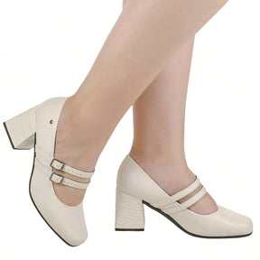 Scarpin Feminino Boneca Bico Quadrado Salto Bloco Croco