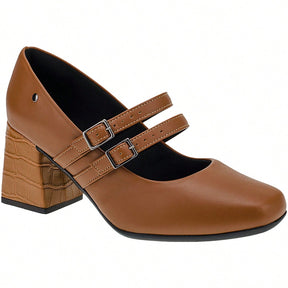 Scarpin Feminino Boneca Bico Quadrado Salto Bloco Croco