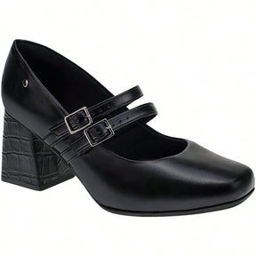 Scarpin Feminino Boneca Bico Quadrado Salto Bloco Croco