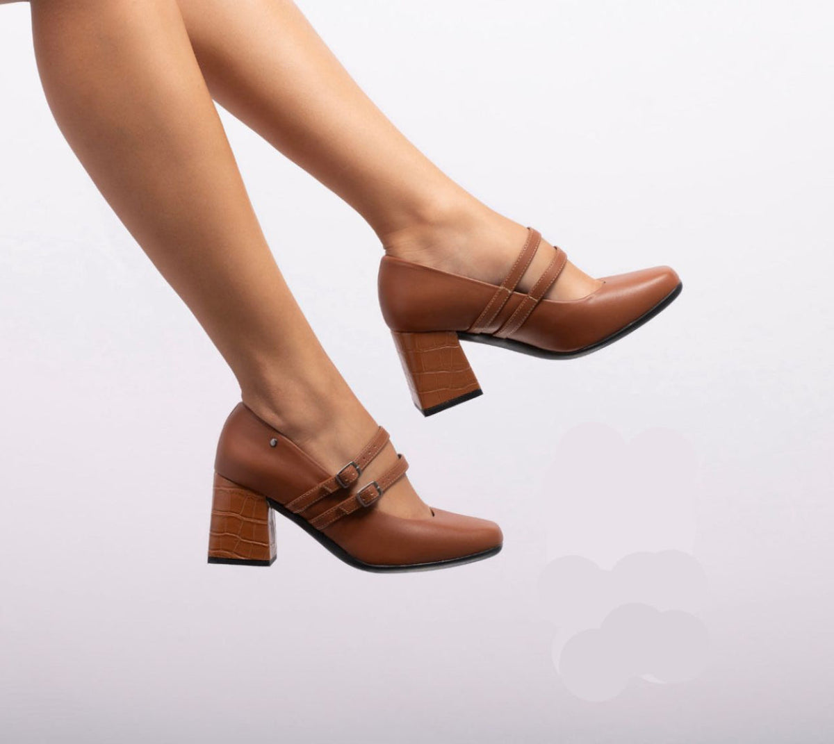 Scarpin Feminino Boneca Bico Quadrado Salto Bloco Croco
