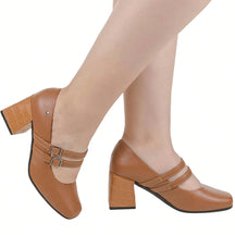 Scarpin Feminino Boneca Bico Quadrado Salto Bloco Croco
