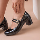 Scarpin Feminino Mary Jany Salto Bloco e Bico Quadrado Retrô Preto
