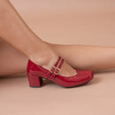 Scarpin Feminino Mary Jany Salto Bloco e Bico Quadrado Retrô Vermelho