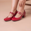 Scarpin Feminino Mary Jany Salto Bloco e Bico Quadrado Retrô Vermelho