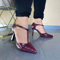 Scarpin Feminino Salto Fino Taça Croco Marsala