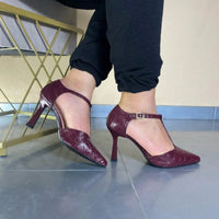 Scarpin Feminino Salto Fino Taça Croco Marsala