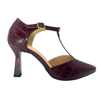 Scarpin Feminino Salto Fino Taça Croco Marsala