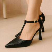 Scarpin Feminino Salto Fino Taça Croco  Preto