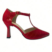 Scarpin Feminino Salto Fino Taça Croco Vermelho