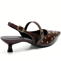 Scarpin Feminino Slingback Bico Fino Salto Baixo Fino Confortável Marrom 