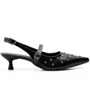 Scarpin Feminino Slingback Bico Fino Salto Baixo Fino Confortável  Preto