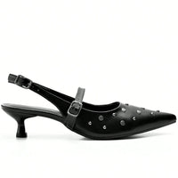 Scarpin Feminino Slingback Bico Fino Salto Baixo Fino Confortável  Preto