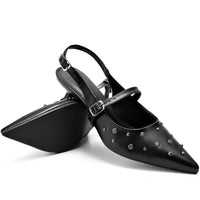 Scarpin Feminino Slingback Bico Fino Salto Baixo Fino Confortável  Preto