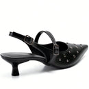 Scarpin Feminino Slingback Bico Fino Salto Baixo Fino Confortável  Preto
