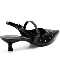 Scarpin Feminino Slingback Bico Fino Salto Baixo Fino Confortável  Preto