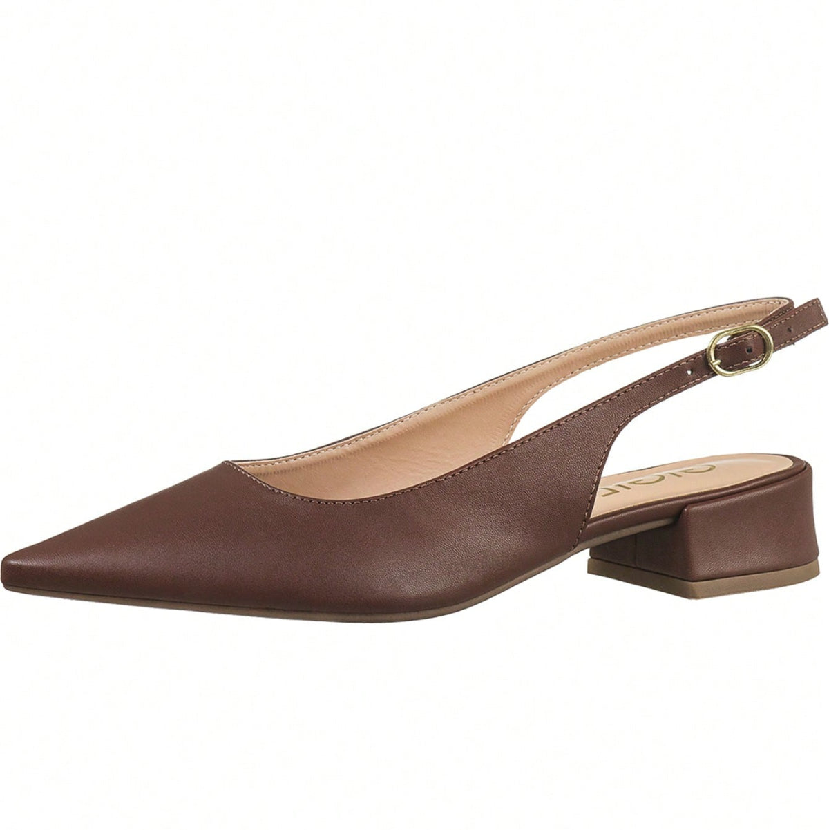 Scarpin Feminino Slingback Bico Fino Salto Bloco Baixo Fivela Lateral Marrom