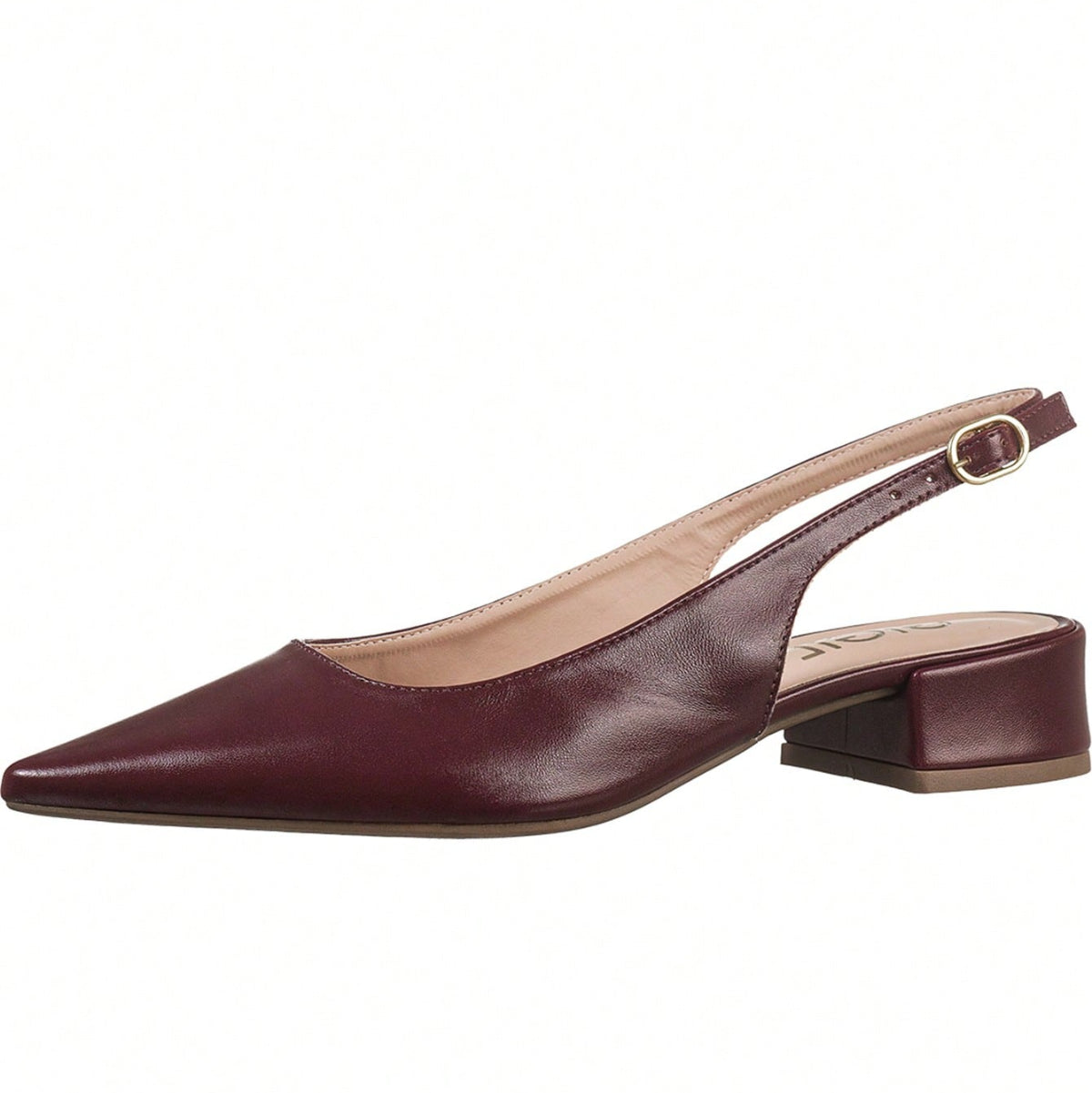 Scarpin Feminino Slingback Bico Fino Salto Bloco Baixo Fivela Lateral Marsala