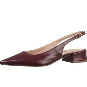 Scarpin Feminino Slingback Bico Fino Salto Bloco Baixo Fivela Lateral Marsala