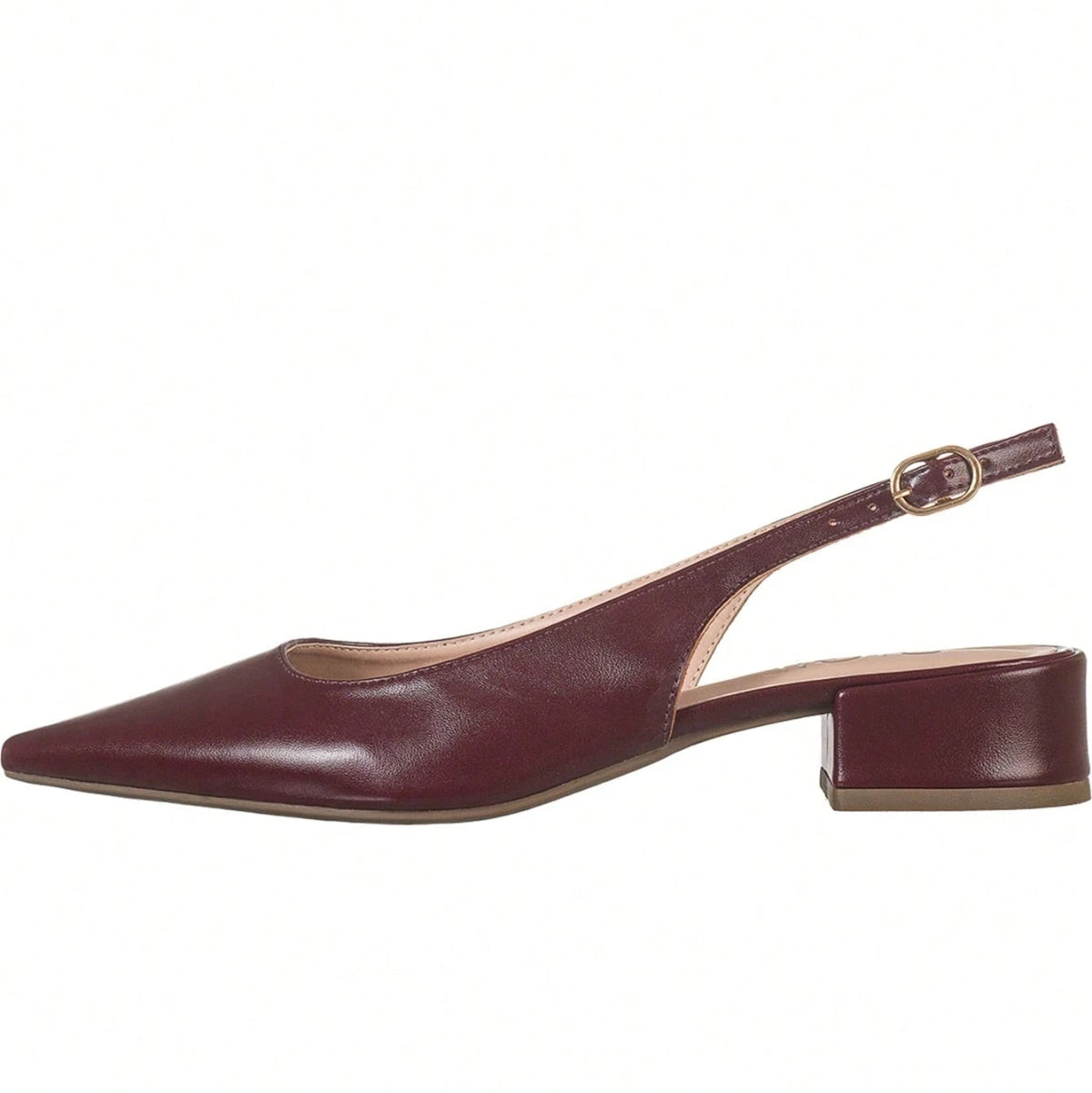 Scarpin Feminino Slingback Bico Fino Salto Bloco Baixo Fivela Lateral Marsala