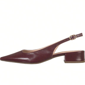 Scarpin Feminino Slingback Bico Fino Salto Bloco Baixo Fivela Lateral Marsala