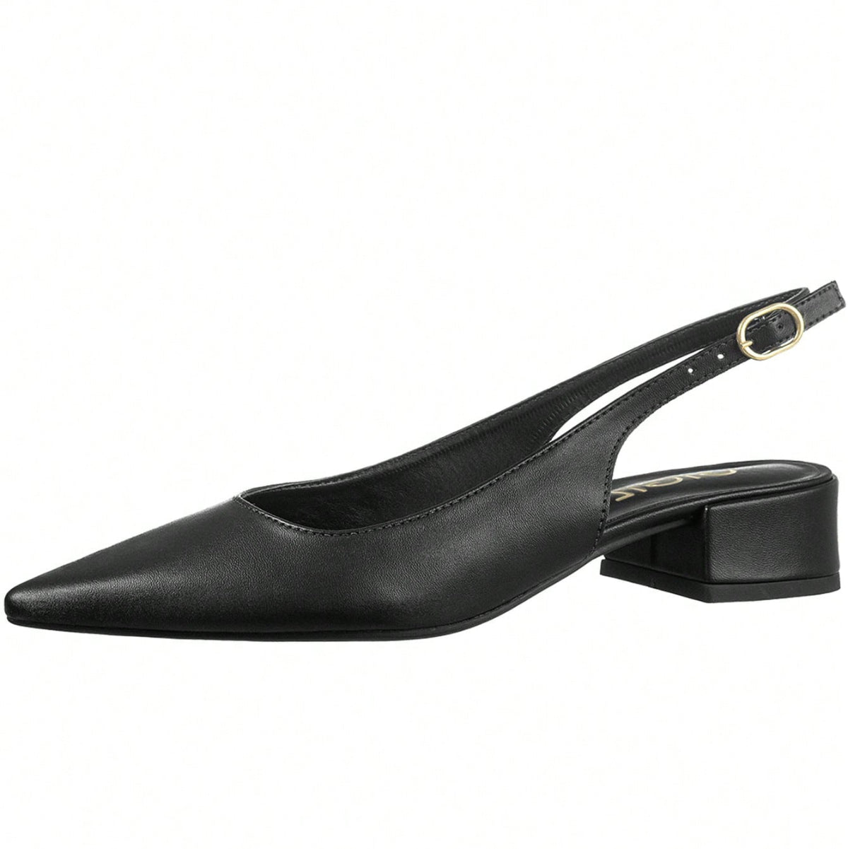 Scarpin Feminino Slingback Bico Fino Salto Bloco Baixo Fivela Lateral Preto