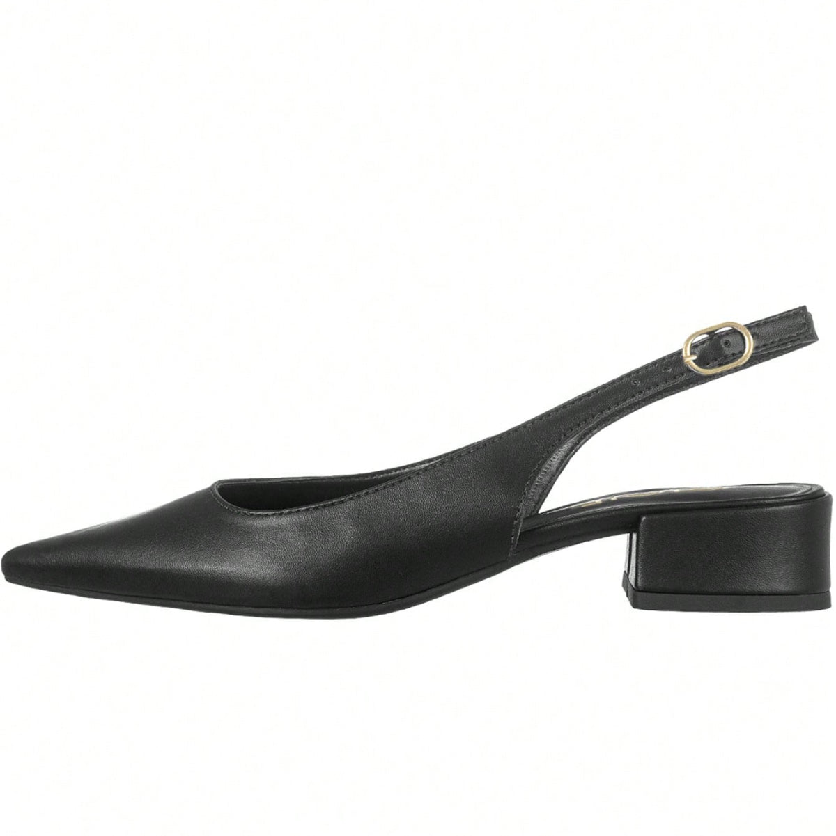 Scarpin Feminino Slingback Bico Fino Salto Bloco Baixo Fivela Lateral Preto