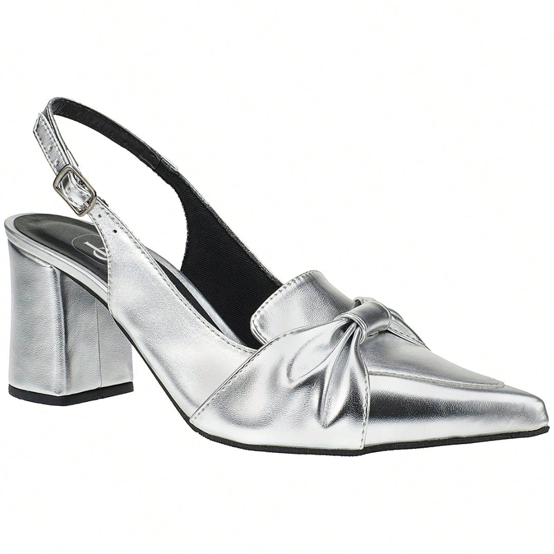Scarpin Feminino Slingback Bico Fino Salto Quadrado Loafer