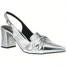 Scarpin Feminino Slingback Bico Fino Salto Quadrado Loafer