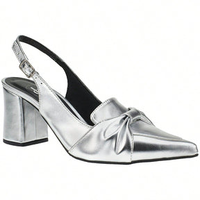 Scarpin Feminino Slingback Bico Fino Salto Quadrado Loafer