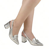 Scarpin Feminino Slingback Bico Fino Salto Quadrado Loafer