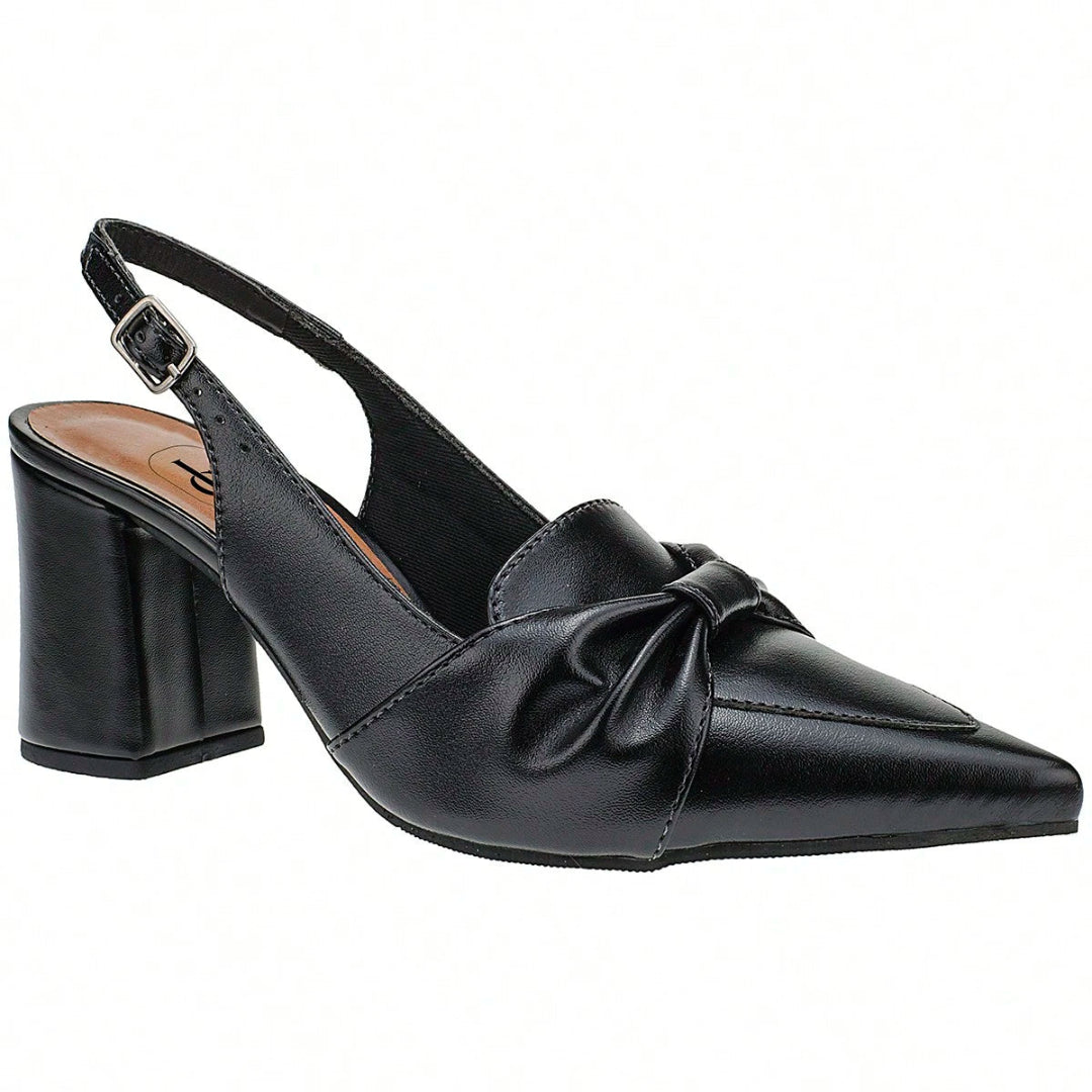 Scarpin Feminino Slingback Bico Fino Salto Quadrado Loafer