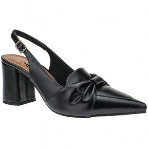 Scarpin Feminino Slingback Bico Fino Salto Quadrado Loafer