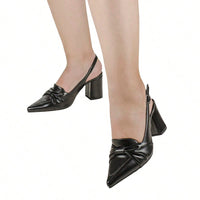 Scarpin Feminino Slingback Bico Fino Salto Quadrado Loafer