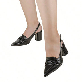 Scarpin Feminino Slingback Bico Fino Salto Quadrado Loafer