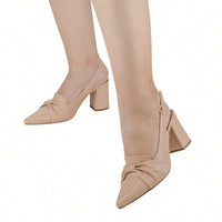 Scarpin Feminino Slingback Bico Fino Salto Quadrado Loafer Bege