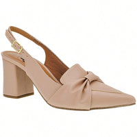 Scarpin Feminino Slingback Bico Fino Salto Quadrado Loafer Bege