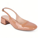Scarpin Feminino Slingback Bico Quadrado e Salto Bloco Baixo Bege