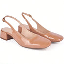 Scarpin Feminino Slingback Bico Quadrado e Salto Bloco Baixo Bege